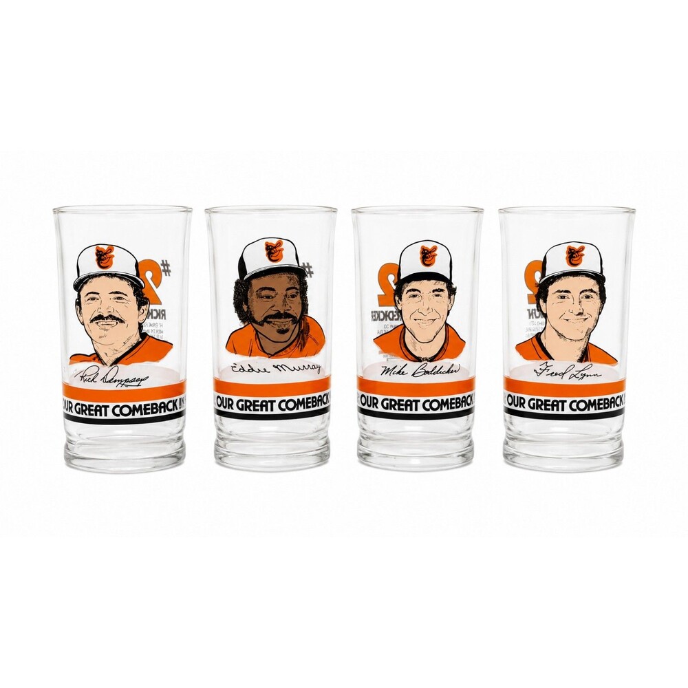 Vintage Baltimore Orioles MLB Glasses Set 4‎ Eddie Murray Dempsey Lynn